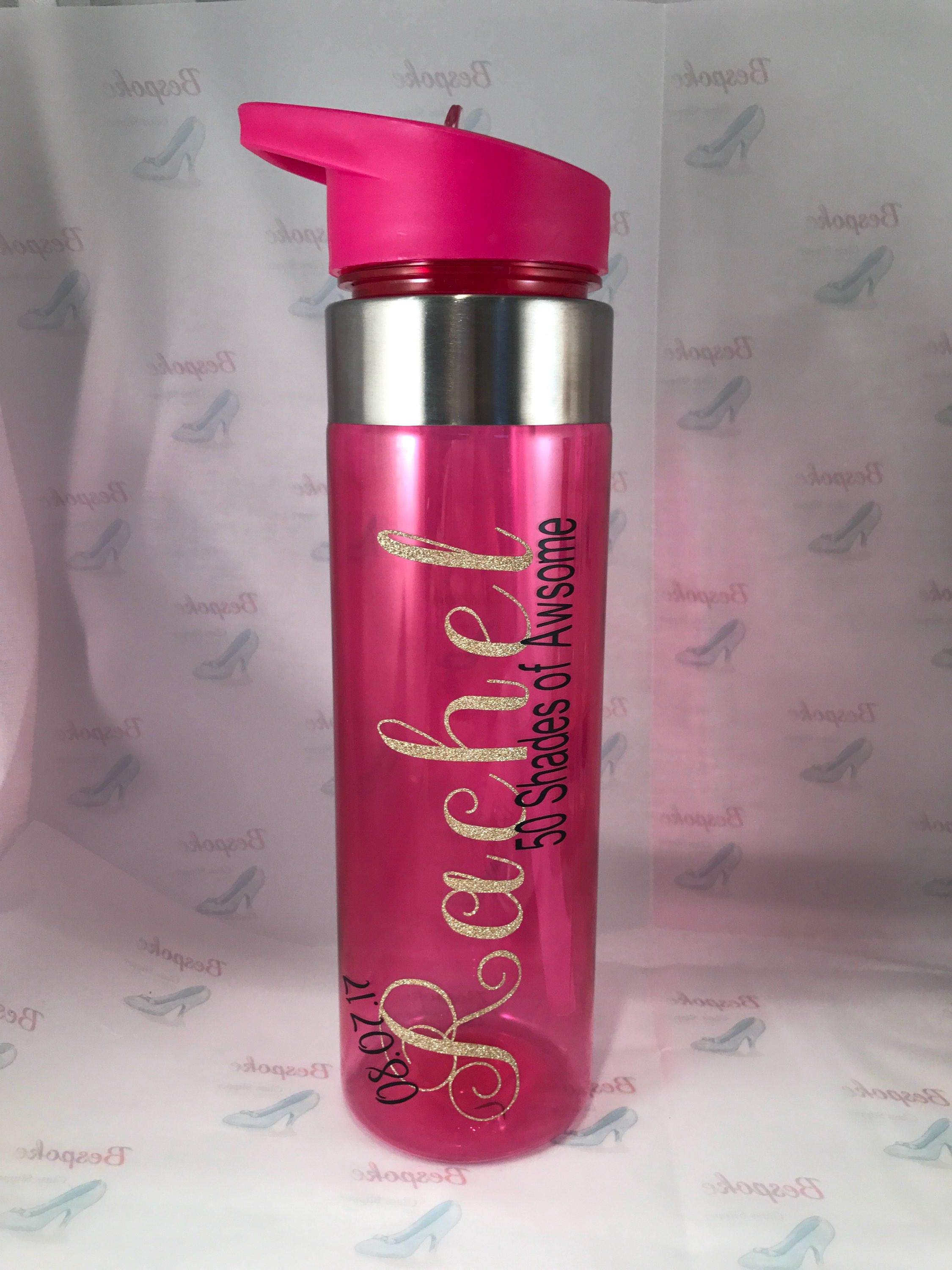 Pink personalised water bottle