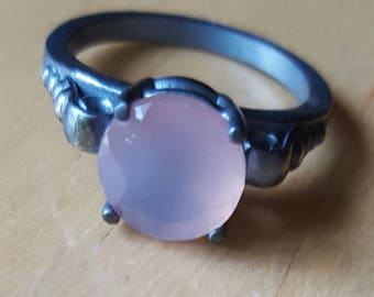 Pink chalcedony in a oxidized silver ring