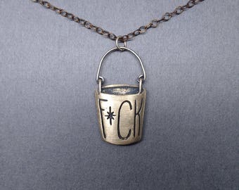 Bronze F*cket Necklace, Fucket Necklace, punny gifts, bad puns, censored necklace, offensive jewelry, unisex necklace, screw u jewelry