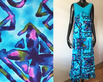 Island Breeze: Blue Hawaiian Leaf & Tapa Print Dog Dress
