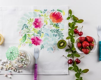 Watercolor Pastel Floral Cloth Napkins - made to order