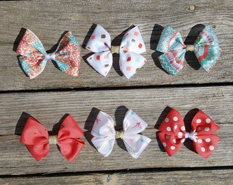 Coral and mint hair bow/ teal hair bow/ coral and teal hair bow