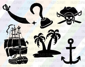 Pirate Svg, Pirate Ship Svg, Pirate Skull Svg, Pirate Hat, Pirate Hook, Nautical Svg, Pirate Clipart, Palm Tree Svg, Cutting Dies, Svg Decal