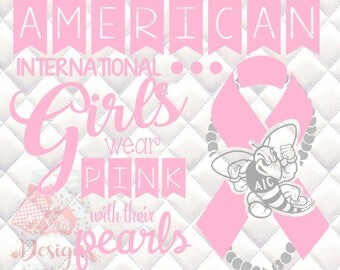 American International University - Pink & Pearls - Breast Cancer Awareness - SVG, Silhouette studio and png bundle