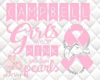 Campbell Fighting Camels Pink and Pearls - Breast Cancer Awareness - SVG, Silhouette studio and png bundle