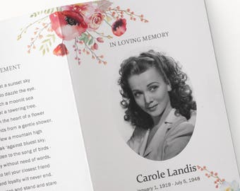 Funeral Program Template - poppy red flower watercolor funeral program template - printable microsoft word funeral bi-fold brochure template