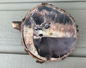 Décoration Murale Ronde 3D – Cabane Rustique Avec Loup Et Aigle – Résine – Style Lodge