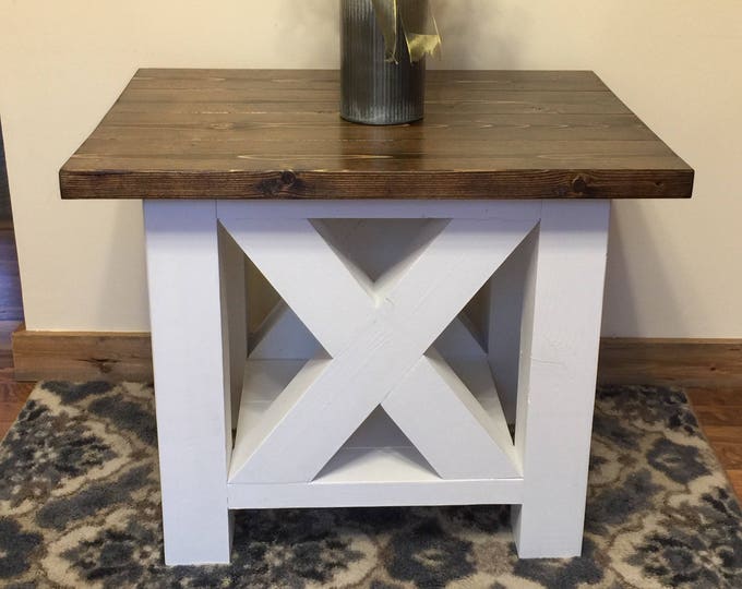 Custom Rustic Farmhouse Side Table, 'X' Style End Table, Sofa Table