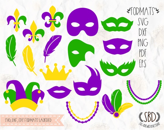 Download Mardi gras mask crown neckplace feathers SVG PNG DXF