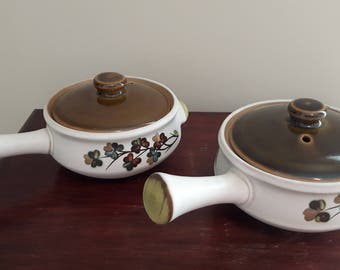 Denby Stoneware, Denby Shamrock, Set of 2 French Onion Soup Bowls with Lids, Denby Shamrock Pattern, Excellent Vintage Condition