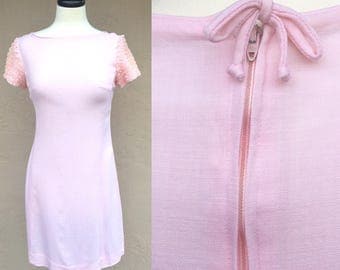 Vintage 50s 60s Gay Gibson Dress/ Light Pink Dress/ Vintage Dress/ 1950s Dress/ 1960s Dress/ Ruffle Sleeves Dress