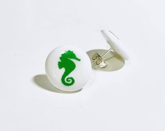 Seahorse Custom Nickel Free Perler Bead Stud Earrings- summer, beach, vacation, bridesmaid, gift, party favor
