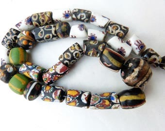African Trade Beads, Antique Venetian Fancy andrare Millefiori beads, 34 cm