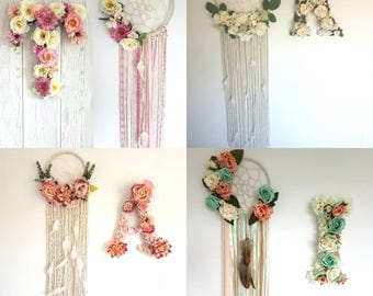 Matching dreamcatcher and letter, floral dream catcher, Floral letter, nursery letter, dream catcher, large letter, nursery, nursery decor