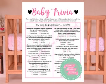 Baby Shower Trivia Game, Baby Trivia Game, DIY Baby Shower, Pink Baby Shower, Baby Girl Shower, Girl Baby Shower, DIY Baby Shower Game