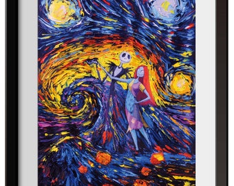 Vincent Van Gogh Starry Night Posters Jack Sally Jack and Sally Nightmare Before Christmas Canvas Wall Art Nursery Decor Wall Decor A005