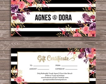 Agnes and Dora Gift Certificate, Personalized printable gift cards, Agnes and Dora Representative Marketing, Watercolor Flowers