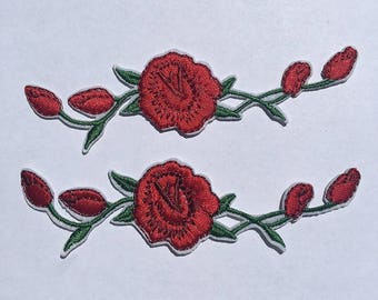 FREE SHIPPING ~ 2 Pieces Red Rose Iron On Patch Craft DIY Sew on Applique