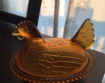 Vintage Hen on Nest glass dish