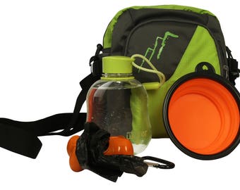 Dog Walking Bag Set with Accessories including Collapsible Water Bowl, Water Bottle, Poop Bag Dispenser, Carabiner, FREE SHIPPING