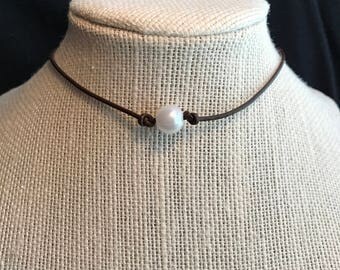 Leather Cord Adjustable Pearl Necklace