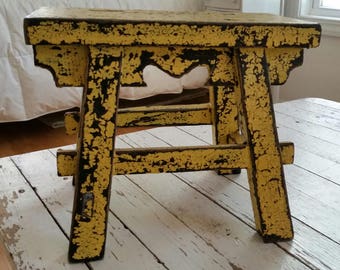 Vintage Small Chippy Yellow Bench/Stool