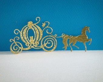 Cut out carriage and horse cardboard glittery gold for creation
