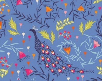 fabric 2.5 m x 1.10 m, bird, Peacock, flowers, distant dream