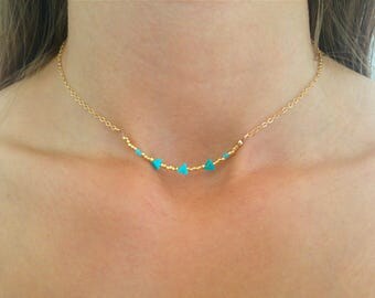 Choker TREMITI, the turquoise and gold plated, Bohemian