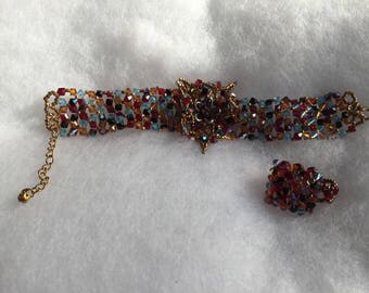Set bracelet and ring multicolor Swarovski Crystal beads