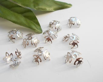 x 50 bead caps silver color three branches