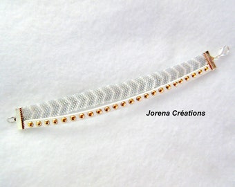 Bracelet double strand beadwork miyuki white and gray