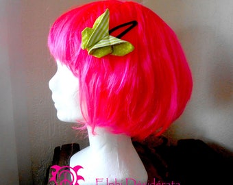 Green style fabric origami Butterfly hair clip romantic.