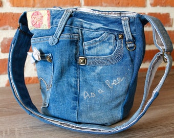 Turquoise Denim Bag / Green Blue Jeans Bag / Recycled Denim