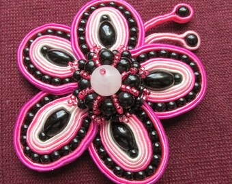 Soutache brooch, Flower, Chanel, Pin, Beads, Bridesmaid Jewelry, Summer Gift Ideas, Girlfriend, Engagement, Birthday Present, Best Friend