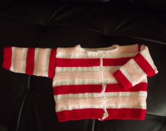 Open front striped wool vest red white pink 3/6 months