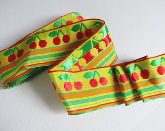 Set of 3 meters of striped Ribbon and ceries 40 mm