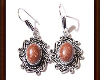Earrings dangle Sunstone and Sterling Silver 925 - 45mm craft