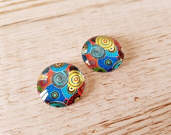Set of 2 illustrated round cabochon 20 mm