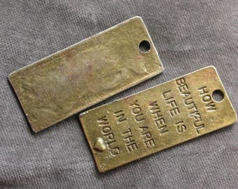 lot de 5 pendentif métal bronze beautiful life amour vie