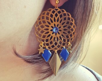 Earrings Royal Blue and gold (pierced)