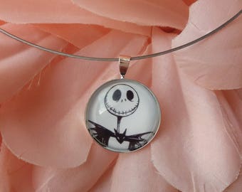 Necklace "Jack" black and white skeleton bust. 25mm cabochon