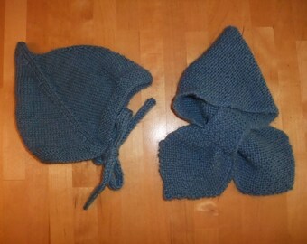 Blue Alpaca Pixie hat and scarf