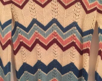 1970s Chevron Top, Zig Zag Sweater, Vintage, 1970s pointelle sweater