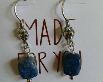 Demin Lapis with Antiqued Sterling Silver Earrings