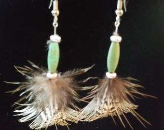 Turquoise and feather earrings