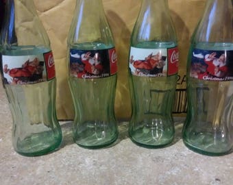 4 1996 Christmas Collectible Coke Bottles