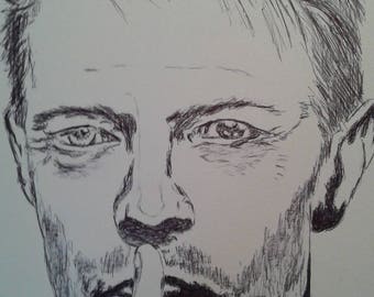 David Bowie portrait in black ink