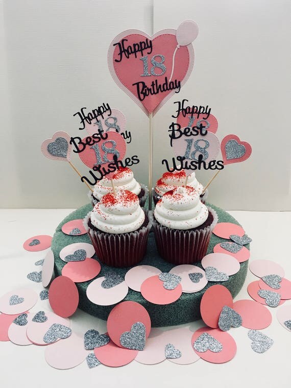 Birthday Cake Cupcake Toppers and heart & circle confetti