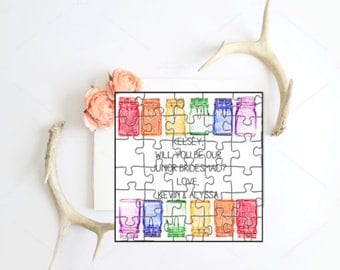 Rainbow Mason Jar Puzzle- Will you be my flower girl? Will you be my bridesmaid?